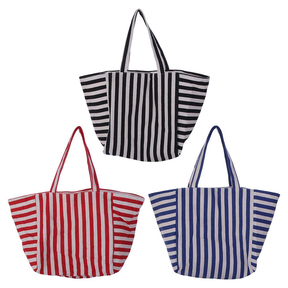 Shopping Bag Cloth Shoulder Bag Canvas Felt Handbag Versatile Stripe Underarm Bag Travel