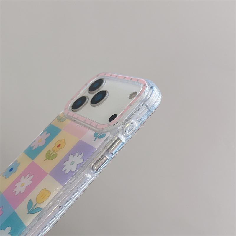 Spring Floral Grid Chain Case for iPhone 17, 16 Pro Max, 15 Pro