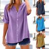 Women Shirt V-Neck Half Sleeve Buttons Placket Shirt Solid Color Loose Fit Summer Casual Shirt Daily Wear