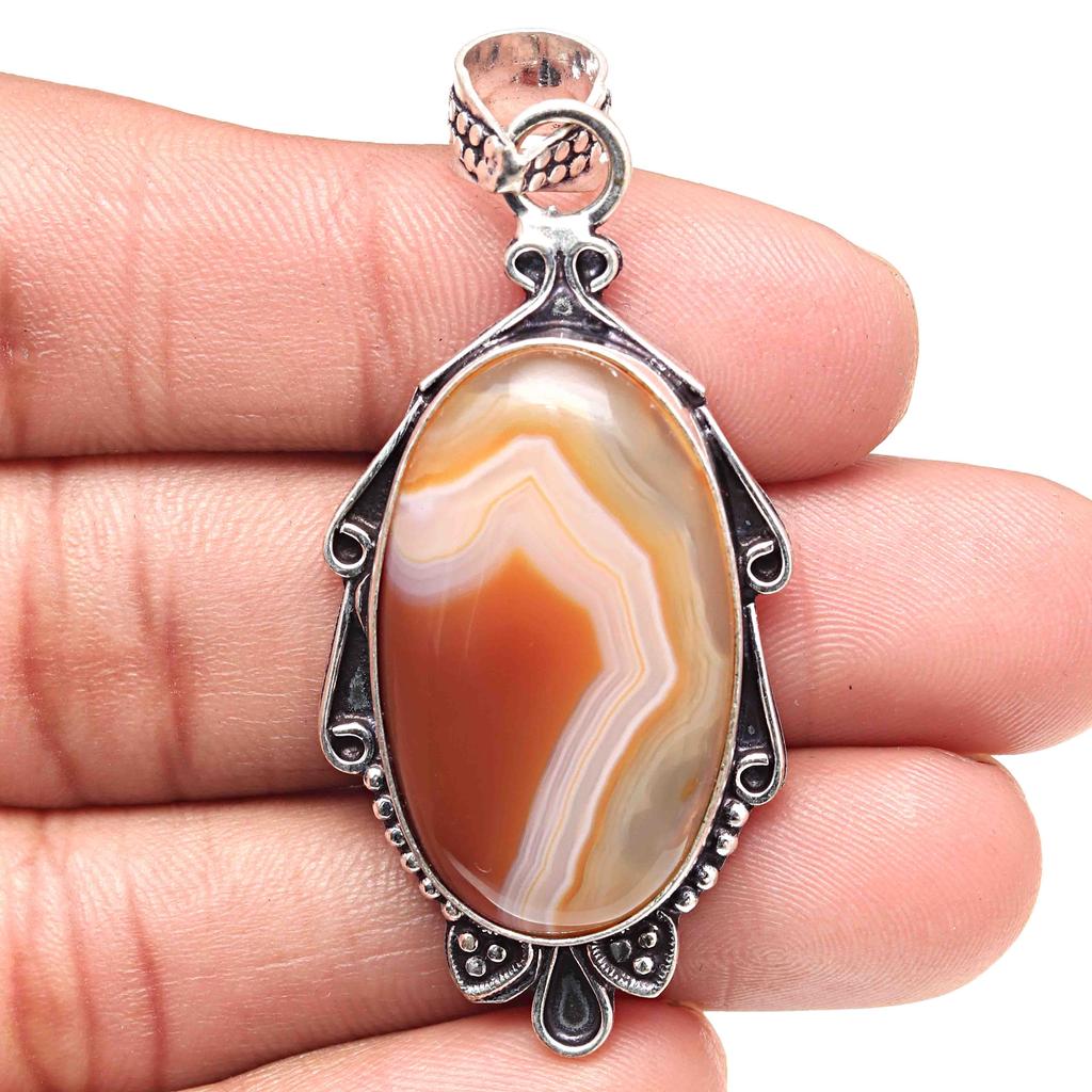 Подвеска с полосчатым агатом, драгоценным камнем, ручная работа, серебряные украшения ко Дню святого Валентина 2,25