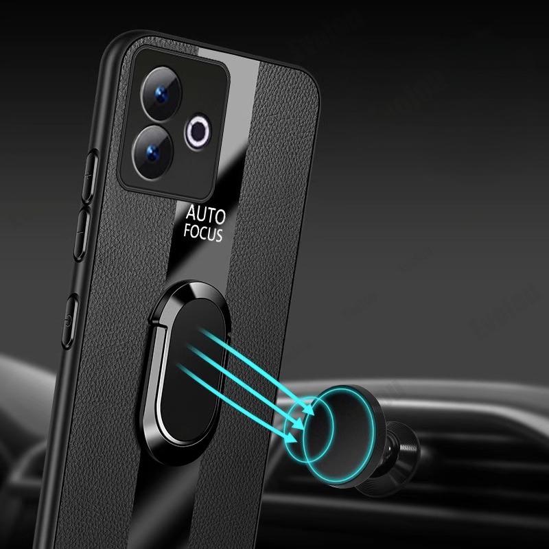 Для OPPO Realme GT 7 7T Магнитное кольцо-подставка Держатель Чехол для телефона Для Realme GT 8 Pro Роскошная кожаная Ударопрочная Защитная задняя крышка
