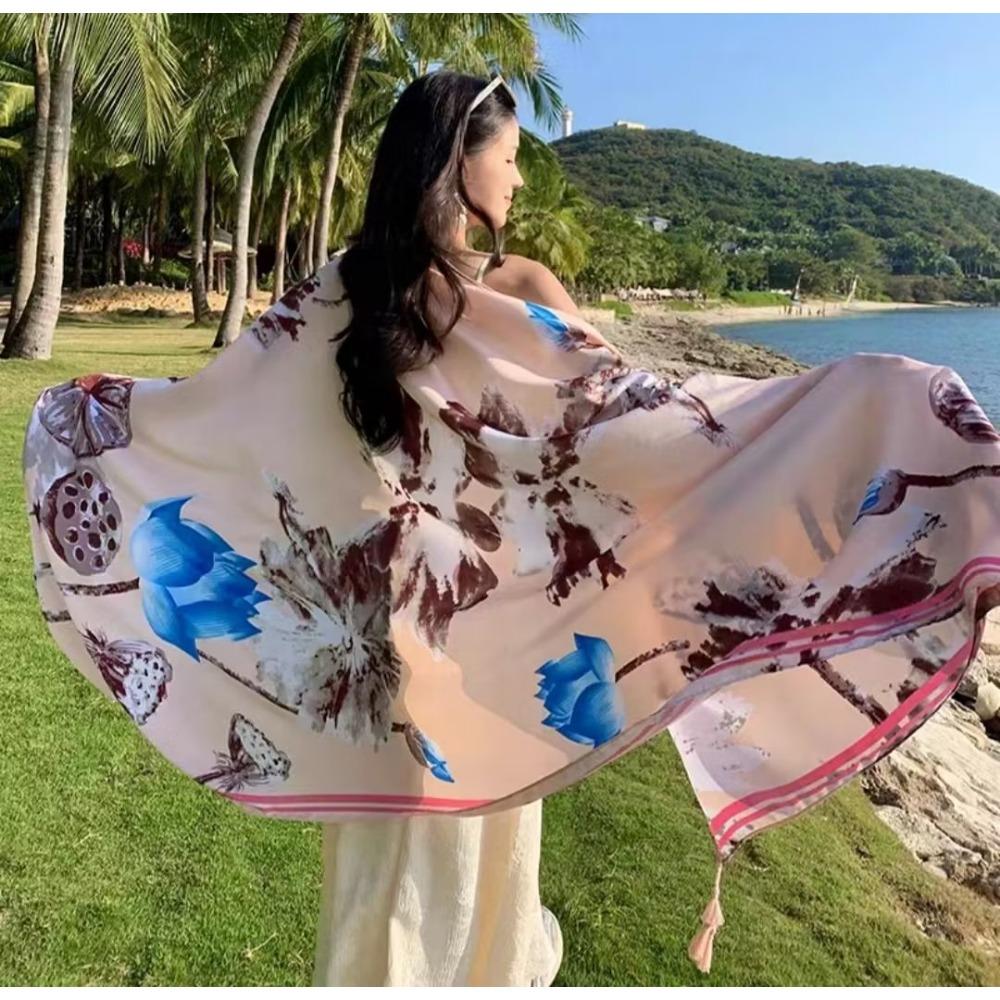 Соленое озеро Чака Туризм на Северо-Западе Этнический стиль Шарф Шелковый шарф Женский Летний Приморский Пляжный Платок Солнцезащитный Тонкий