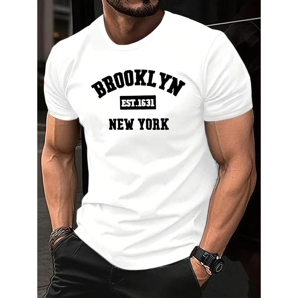 Мужская летняя хлопковая модная свободная спортивная футболка с принтом Brooklyn EST 1631, с круглым вырезом, с коротким рукавом, топ