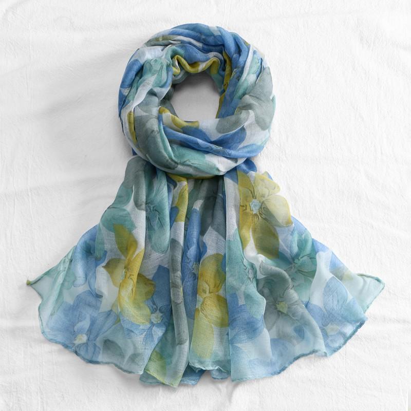 New Shawl Women's Lightweight Floral Print Balinese Yarn Long Towel Retro Tie-dyed Silk Scarf