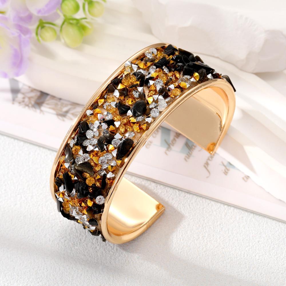 Zircon Cuff Bangles Stone Exaggerated Bracelet Fashion Wide Open Bangle Women