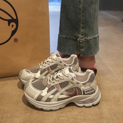 Кожаные кроссовки на платформе для женщин 2025 осень новые сетчатые повседневные кроссовки женские легкие спортивные кроссовки для бега