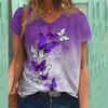 Футболка с принтом «Бабочка-кошка» с 3D-принтом, женская футболка с короткими рукавами и V-образным вырезом с 3D-принтом