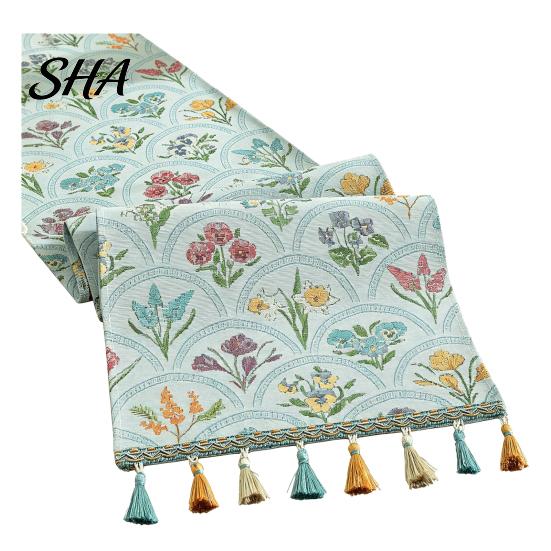 Elegant Dining Table Runner Jacquard Floral Runner, Vintage with Tassel Edges, Classic Style Farmhouse for Wedding Baby Shower Decor Charming
