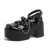 Women Punk Shoes 9 CM Platform Shoes Metal Design Loafers PU Leather Mary Janes Cool Dark Chain Retro Chunky Girl Shoe High Heel