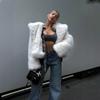 VAYLA Женские короткие пальто из искусственного меха Y2k Куртки с капюшоном Длинные рукава Застежка на одну пуговицу Толстая Свободная посадка Повседневные Осень Зима