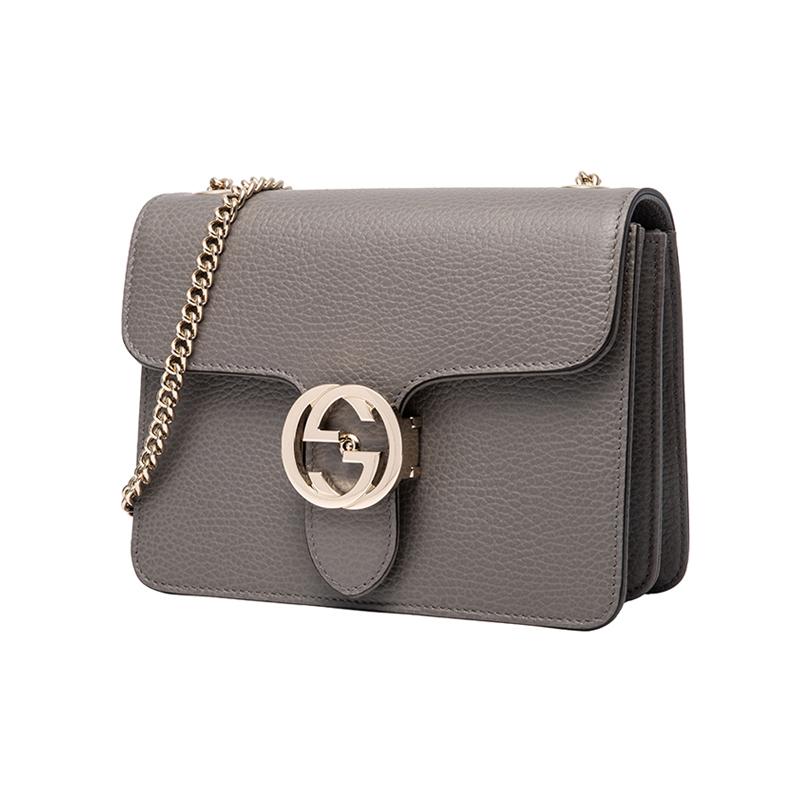 Gucci Double G chain pebbled cowhide messenger bag accordion bag crossbody bag shoulder bag women's gray