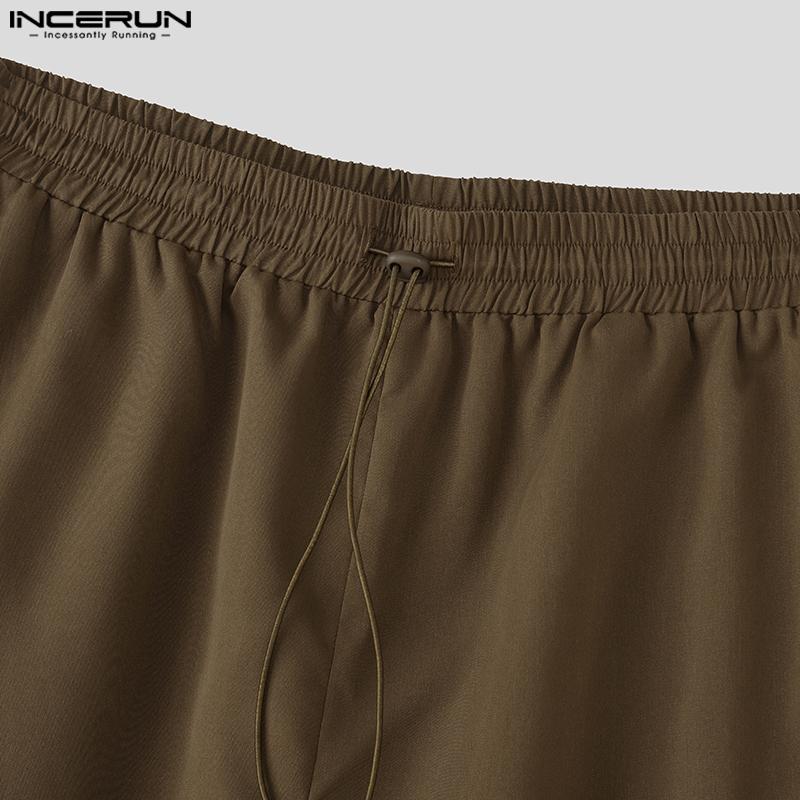 INCERUN Мужские шорты карго с эластичной талией на кулиске, карманами, повседневные, полупанталоны