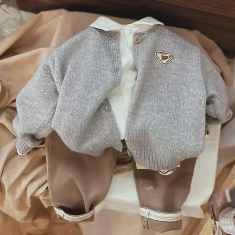 Korean Boys' Knit Sweater 2023: Stylish Autumn/Winter Short-Sleeved Cardigan