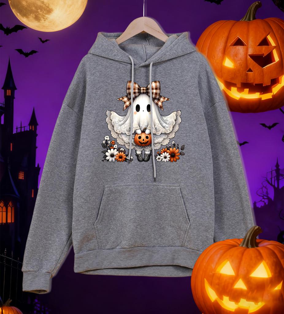 Happy Halloween Bow Ghost Print Man Hoody Hip Hop Multicolor Hoodies Fleece All-Match Pullovers Oversized Pocket Sportswear