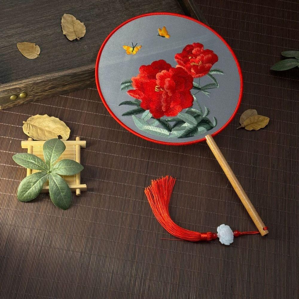 Ручной вышитый веер с подвеской Шелковый веер Пион Веер в китайском стиле Реквизит для фотосъемки