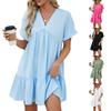 Europe, America 2024 Spring and Summer New Solid Color V-neck Loose Pleated Dress Women