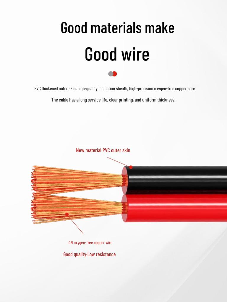 National Standard Red & Black Flexible Pure Copper 2-Core Wire for LED Strip Extensions