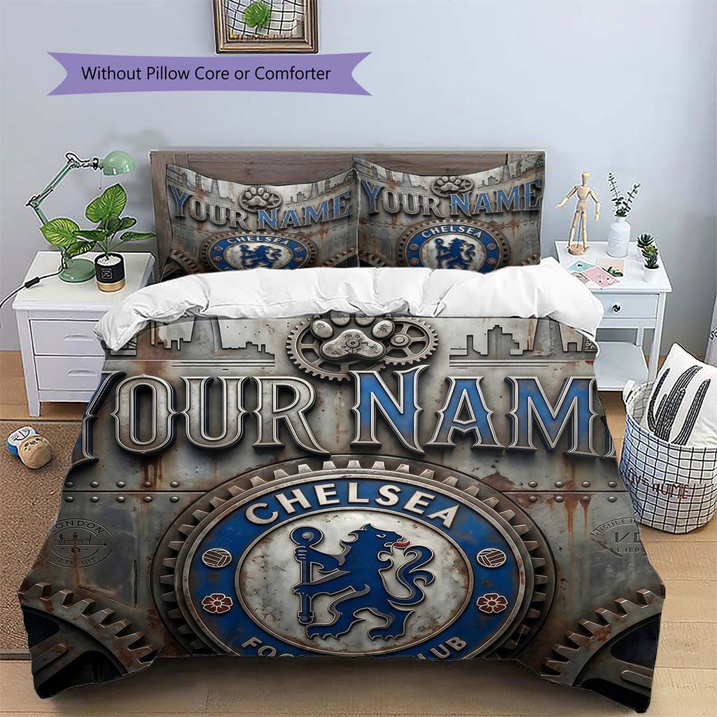 Custom Name,Chelsea FC Pattern Bedding Home Decoration Birthday Gift ( 1 duvet cover + 2 pillowcase, without core),fan merchandise.