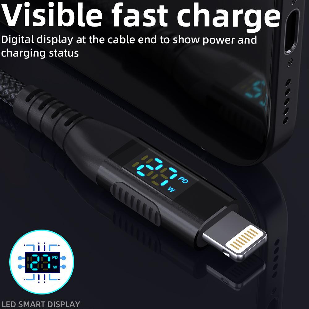 1m USB C to Lightning Cable Digital Display PD 27W Fast Charging Nylon Braided Cord