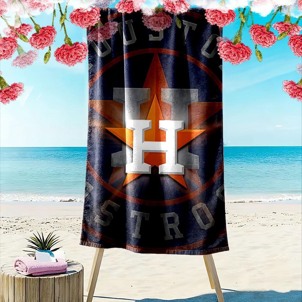 Houston Astros Logo with Star Design Patterned beach towel quick dry perfect for travel outdoor sports jogging the beach and swimming