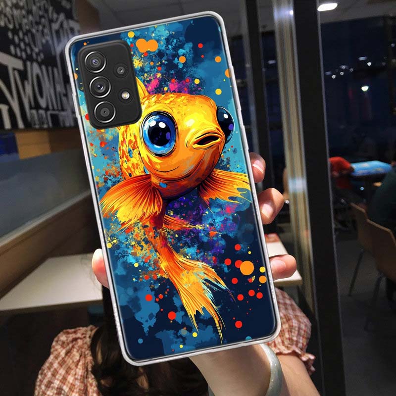 Идеи рисунков в стиле поп-арт Чехол для телефона с рыбой для Samsung A54 A57 A37 A17 A14 A15 A12 A24 A34 A55 A35 A25 A52S A07 A05S A04S A22 A32 A72