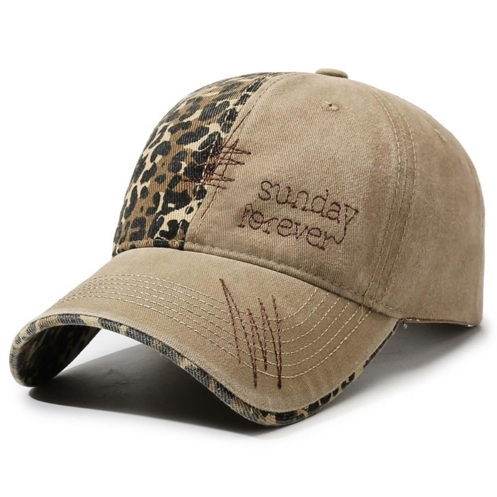 Sunday Foreve Embroidered Leopard Patchwork Baseball Cap Distressed Hip Hop Peaked Cap Washed Cotton Sunscreen Trucker Hat