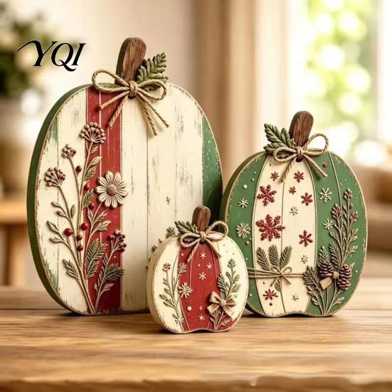 Stable Wood Base Ornament Decor 3Pcs/Set Christmas Wooden Ornaments, Rustic Gingerbread Man Tree Tiered Tray Freestanding Farmhouse Ornaments