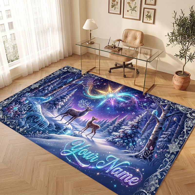 Winter Theme Soft Crystal Velvet Rug Custom Name & Text Print Non Slip Floor Rug for Bedroom Living Room