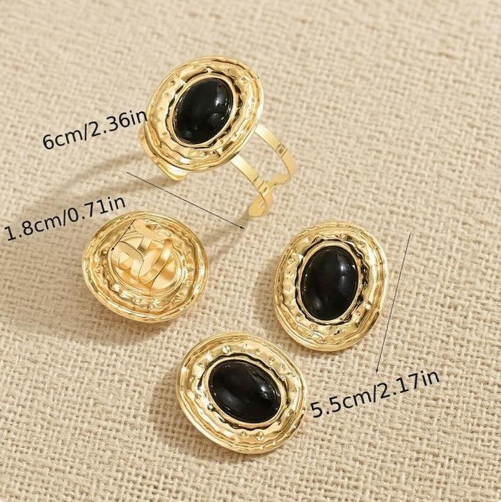 Модный винтажный набор украшений Овальное неровное кольцо с темпераментом Браслет Серьги