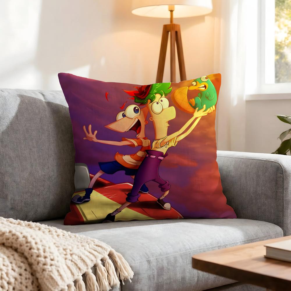 Cartoon Phineas And Ferb Cushion Cover 1Pcs Decorative Covers Soft Cushion Case For Sofa Couch Decor 40X40 45X45 Pillowcases