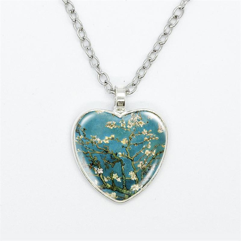 Модное ожерелье Ван Гога «Звездная ночь» с подсолнухом, стеклянный кабошон, подвеска в виде сердца с принтом, фото ожерелья