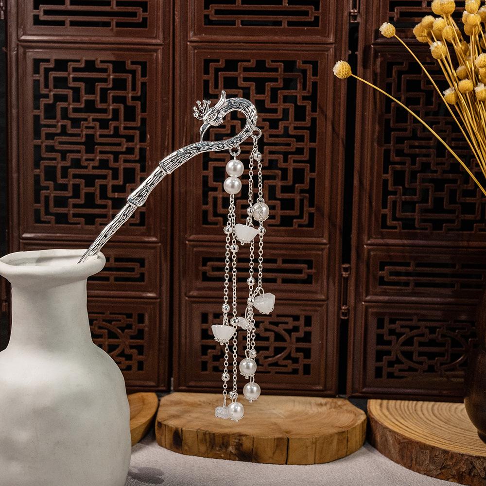 Национальный стиль Жемчужный цветок Кисточка Кисточка Кисточка Подвеска Аксессуар для ханьфу Заколка для волос Женская Новая китайская Древний стиль Заколка для волос с колокольчиком и орхидеей