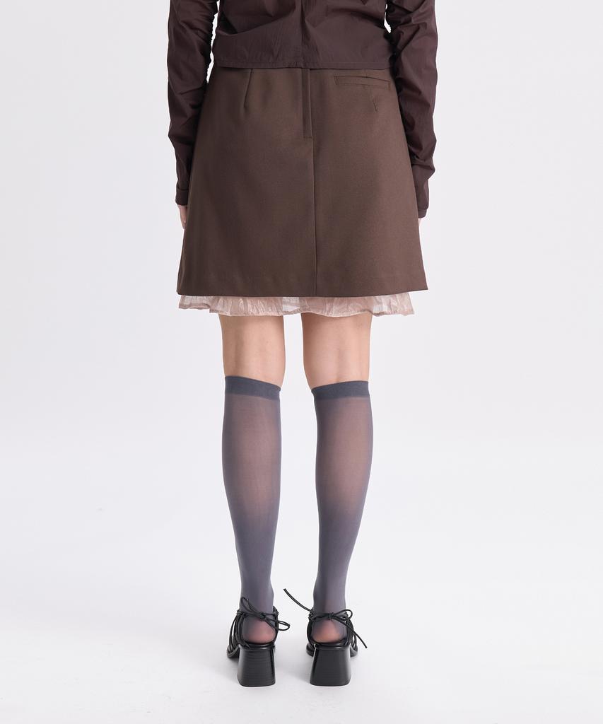 Gyeong Pleats Slit Skirt_Brown