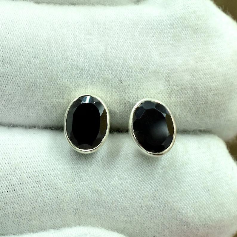 Black Onyx Oval Gemstone Stud Earring, Gift For Her, Small Studs, Handmade Earring, 925 Silver Stud, Gift For Her, Valentine Gift, Anniversary Gift