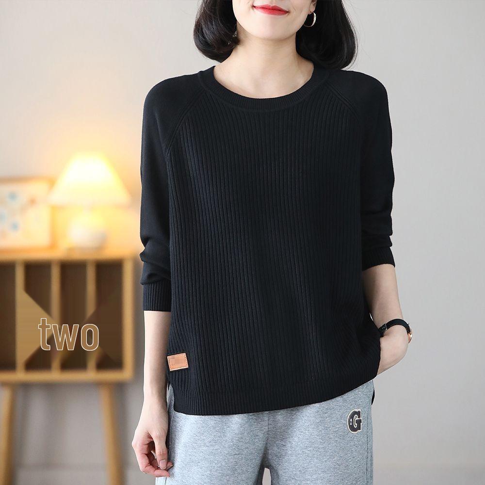 Женский свитер большого размера с круглым вырезом, свободной вязки - Осень/Зима