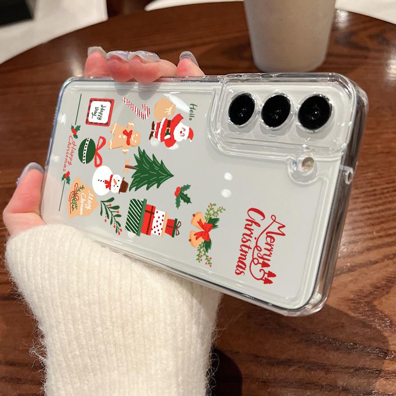 Чехол для телефона с рождественским узором лося для Samsung Galaxy S25 S24 S22 Ultra S23 S24 FE A17 A56 A16 A36 A26 A55 A15 A25 A54 5G Противоударный Прозрачный Мягкий Чехол