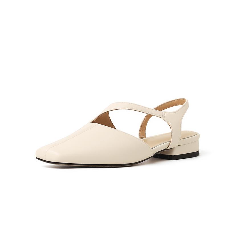 2024 Новые базовые женские босоножки на низком каблуке с квадратным носком и пряжкой на ремешке, туфли-лодочки с открытой пяткой, офисная рабочая обувь из натуральной кожи для женщин