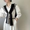 Solid Color Knitted Shawl Simple Blouse Shoulders Fake Collar Cape Black White Stripe Scarf Wraps Cloak Wool Scarves Women