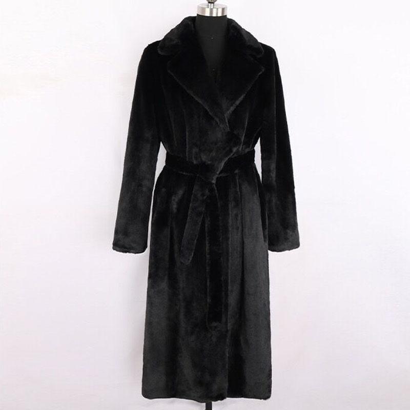 Winter Women Faux Rabbit Fur Coat Long Fur Coat Loose Lapel OverCoat