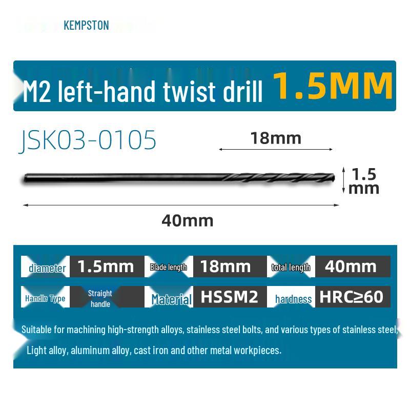 Capson M2 High-Speed Steel Left-Hand Twist Drill Bit for Stainless Steel, Straight Shank, 1-16mm