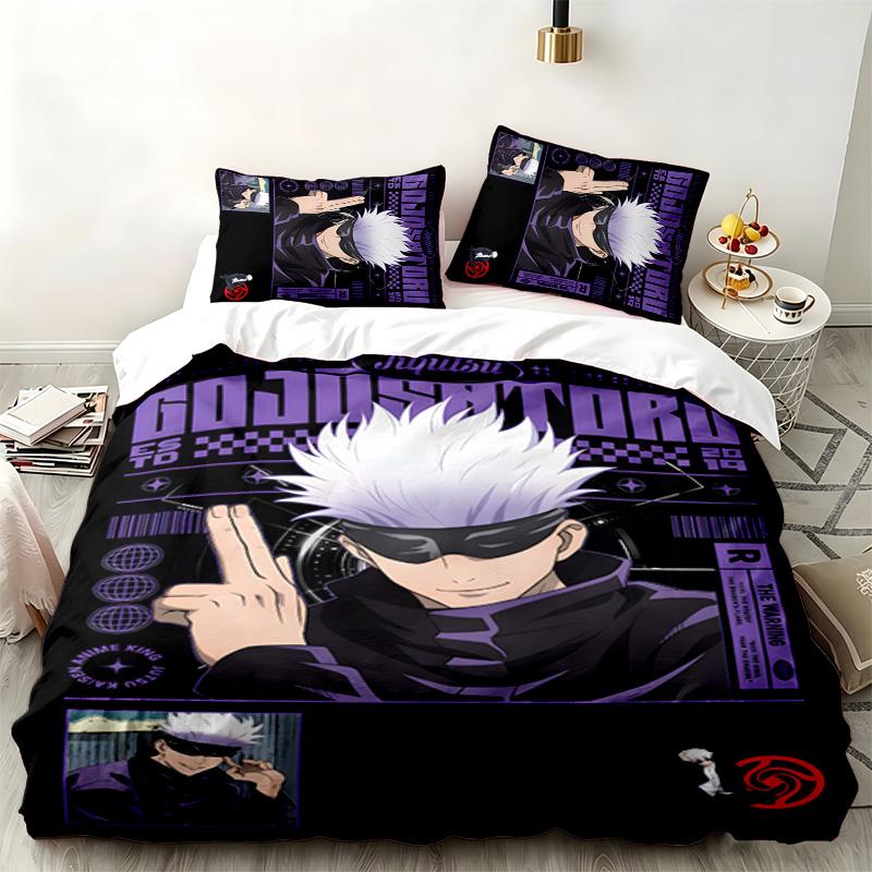 Jujutsu Kaisen Комплект из 3 предметов Идеально подходит для спальни Удобный комплект постельного белья включает пододеяльник и две наволочки Идеальный подарок на день рождения или Рождество