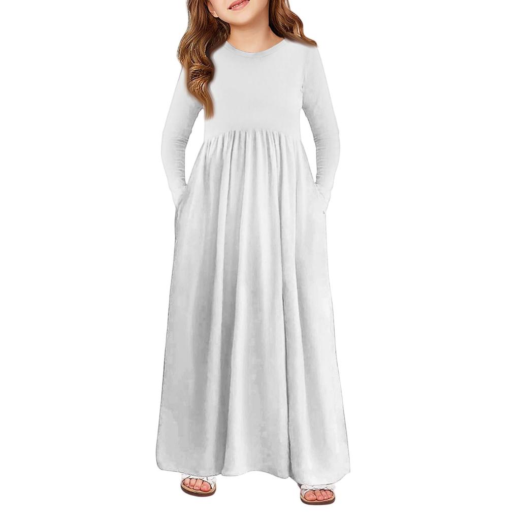 Девичье платье макси - Платье с длинным рукавом и карманом