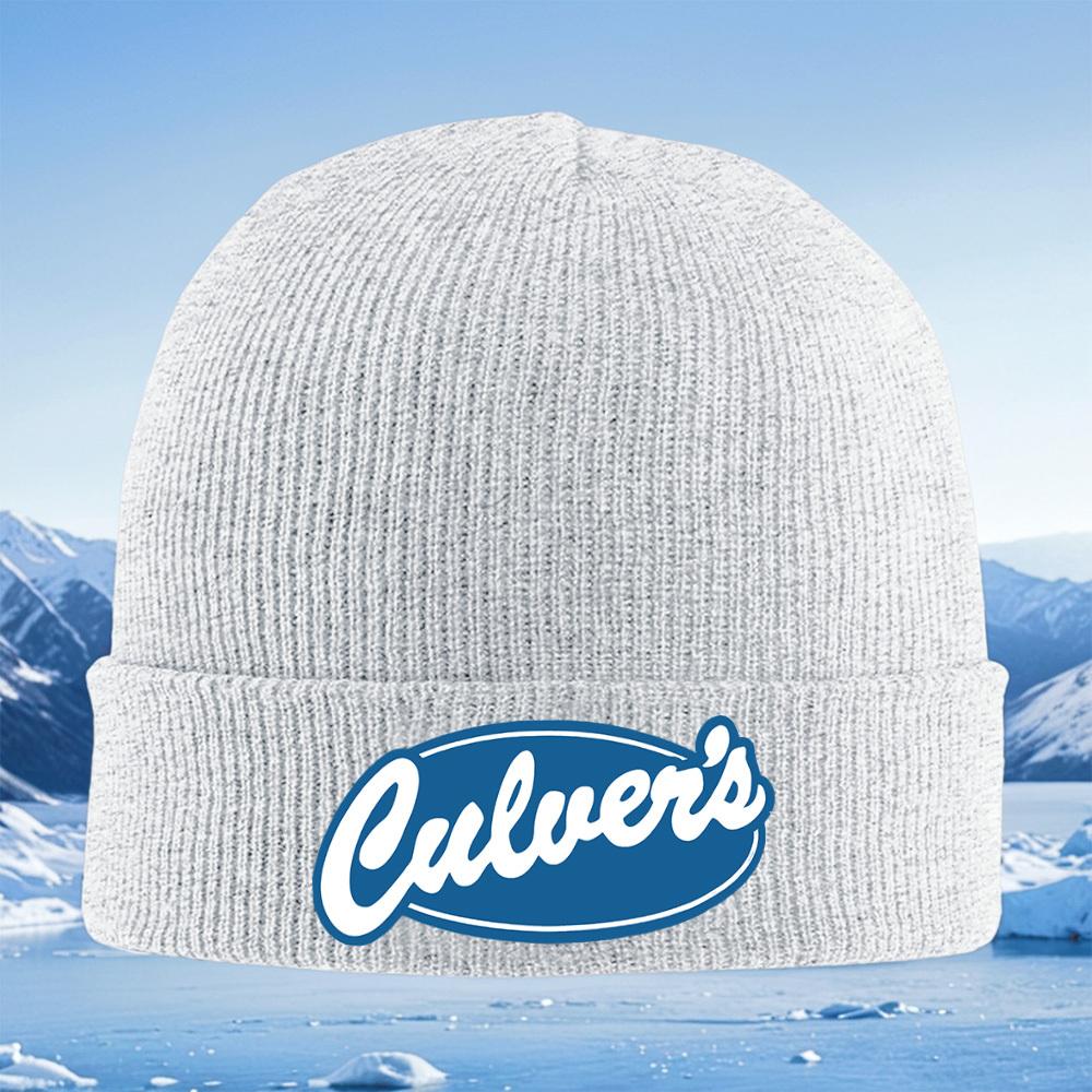 Логотип Culvers белый текст синий овал Унисекс Женский Унисекс Вязаная Шапка Бини Шапка-колпак Зимняя Термотеплая Рождественская Уличная Для Велосипеда