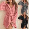 2024 Europe & America Women's Plush Hooded Pajamas Bathrobe - Solid Color