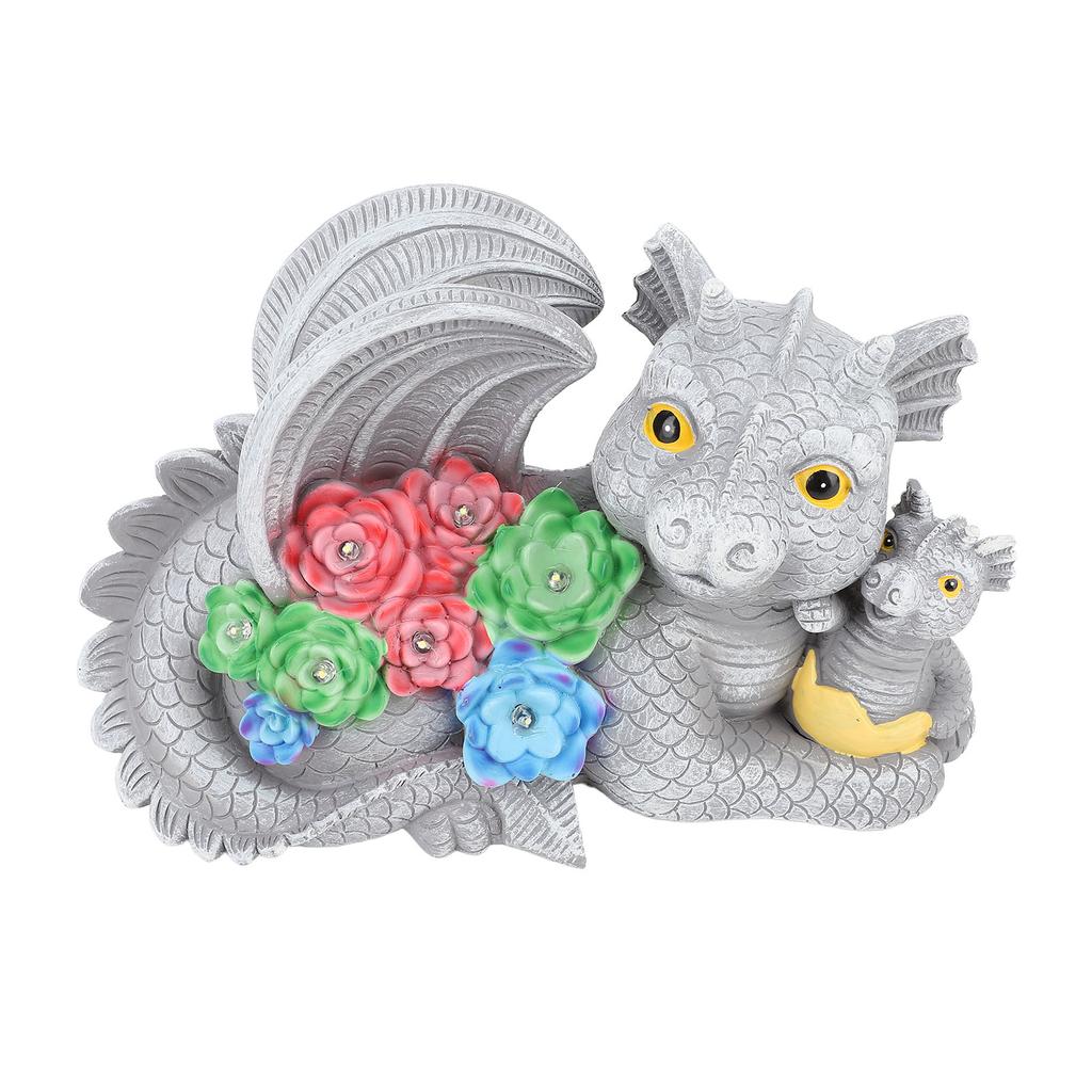 Dinosaur Garden Statue, Solar Powered Mother Son Outdoor Decoration, Dinosaur Resin Sculpture for Garden Decoration