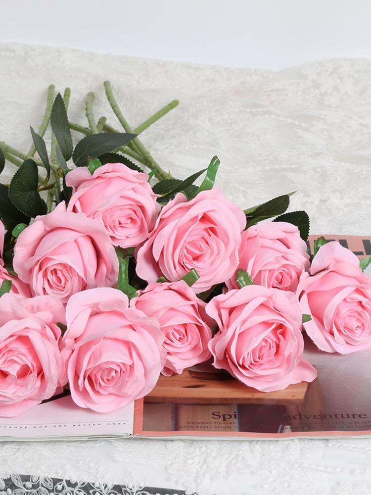 12 шт. Искусственные цветы Розы Массовый букет поддельных шелковых роз с длинным стеблем Искусственные розы Цветы для свадьбы Домашние вечерние украшения стола