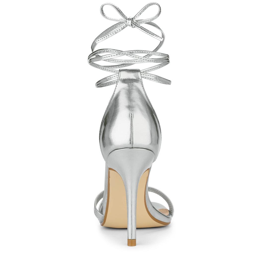 Allegra K Women's Lace-Up Sandals with Open Toe, Stiletto Heel, Silver, 26.5cm