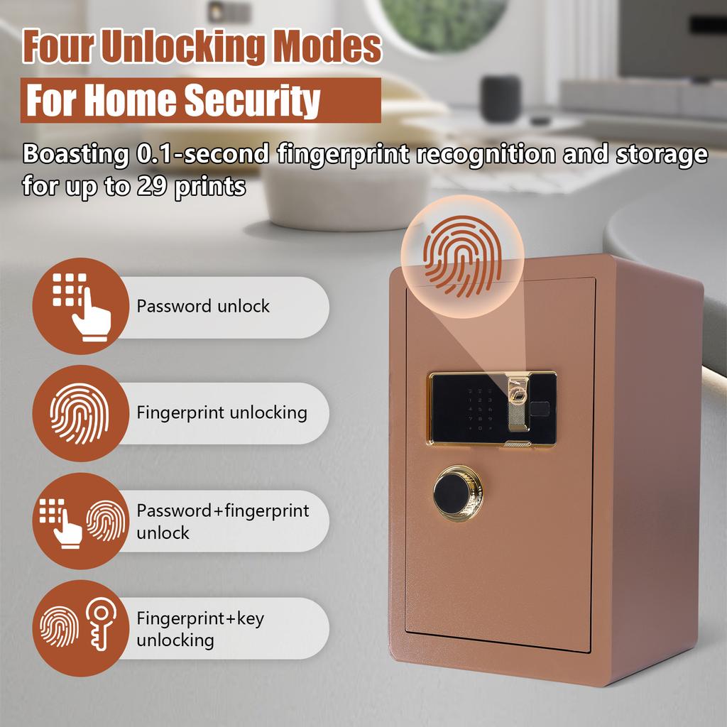 SucceBuy Single Door 2.75inch Safe Box with Key Lock Password & Fingerprint Safe Lock Box with Fireproof Bag Key Rack and Alert