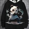 Худи с 3D-принтом для мальчика с рисунком панды тай-чи и боевых искусств - Черно-белая цифровая мультяшная рубашка с длинным рукавом