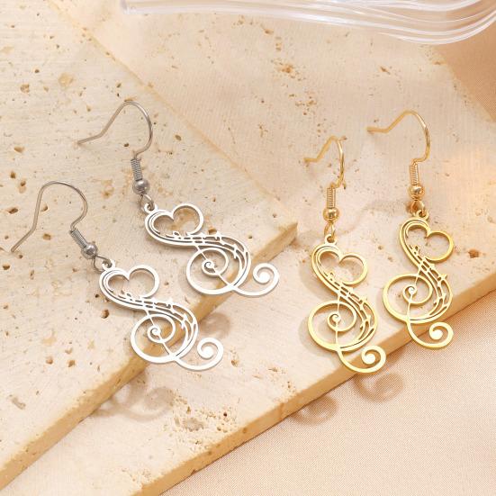 1 пара женских сережек из нержавеющей стали 304, легкий полый дизайн, серьги-крючки в форме музыкальной ноты и сердца, ювелирный подарок